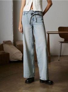 Jeansy wide leg - turkusowy