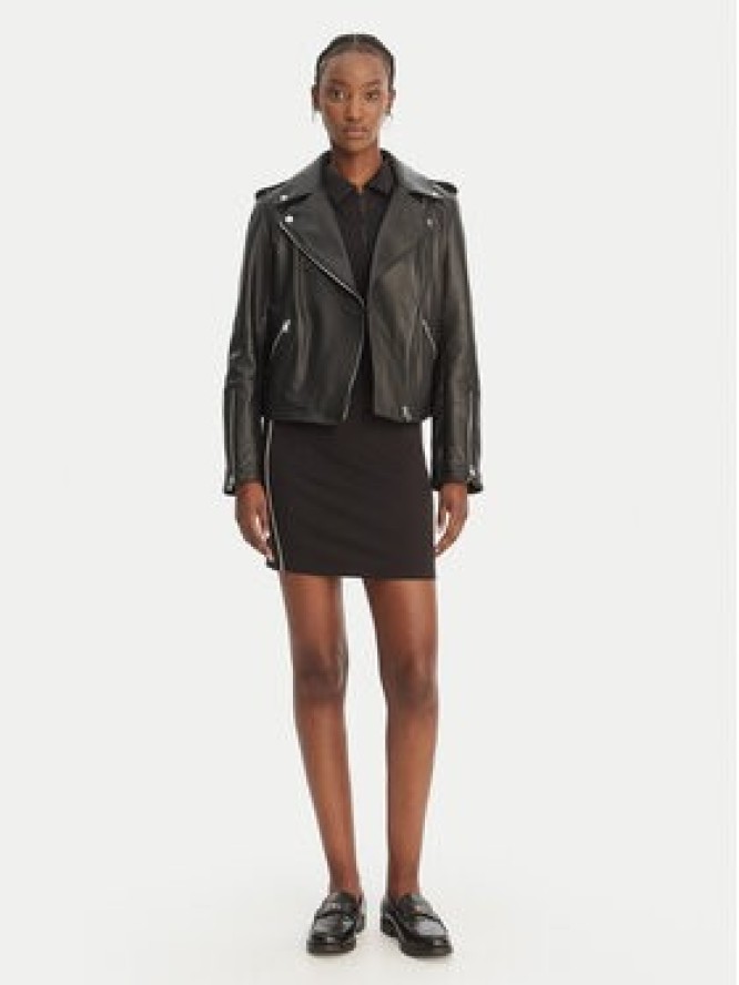 HUGO Kurtka skórzana Lujana 50551255 Czarny Regular Fit