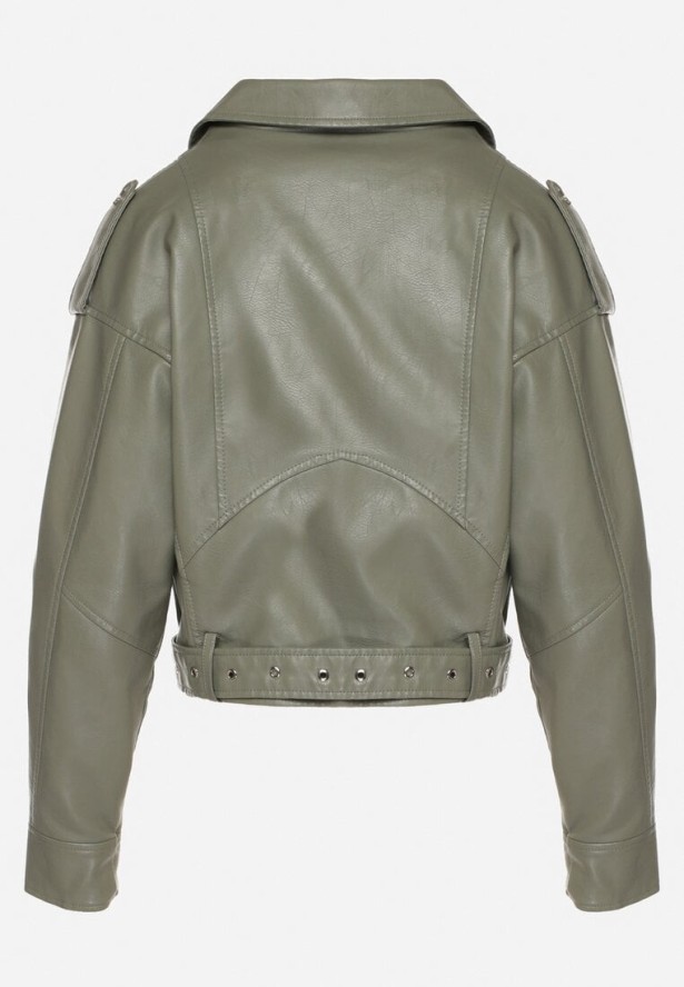 Jasnozielona Kurtka Ramoneska z Klamrami Sesariah