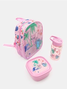 Zestaw śniadaniowy z plecakiem – bidon i lunchbox Lilo & Stitch 3 pack - wielobarwny