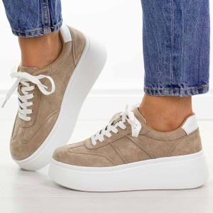 Beżowe skórzane sneakersy damskie Cambell 07355