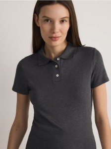 T-shirt polo z wiskozą - ciemnoszary