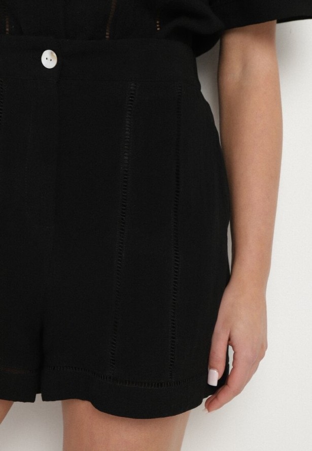 Czarne Bawełniane Szorty z Wysokim Stanem i Geometrycznym Wzorem Galirella