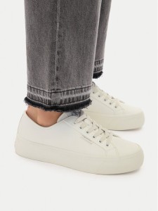Calvin Klein Sneakersy Vulc Flatf Lace Up Lth YW0YW01932 Biały