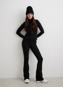 Damskie legginsy rozszerzane, wysoki stan, drapane wnętrze Warming Flare czarne