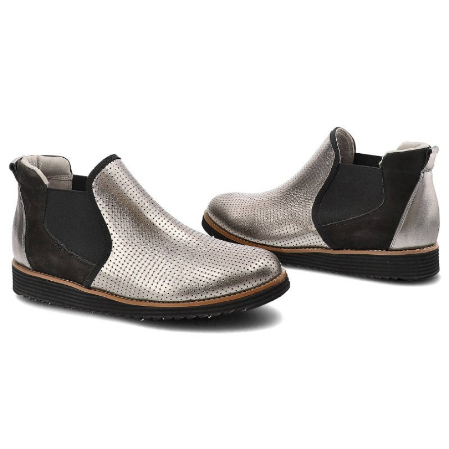 Srebrne Botki Karino Modne Skórzane Sztyblety