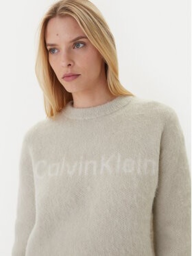Calvin Klein Sweter LV044D359G Beżowy Relaxed Fit
