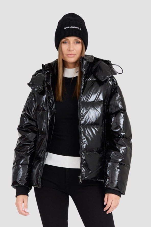 KARL LAGERFELD Czarna damska kurtka Hooded Down Jacket, Rozmiar S
