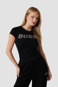 GUESS Czarny damski t-shirt Kiara, Rozmiar M