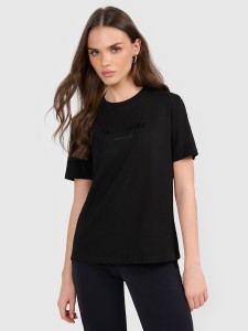 4F T-shirt loose z nadrukiem damski - czarny S