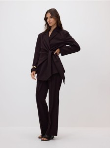 Spodnie flare z kantem - mahoniowy