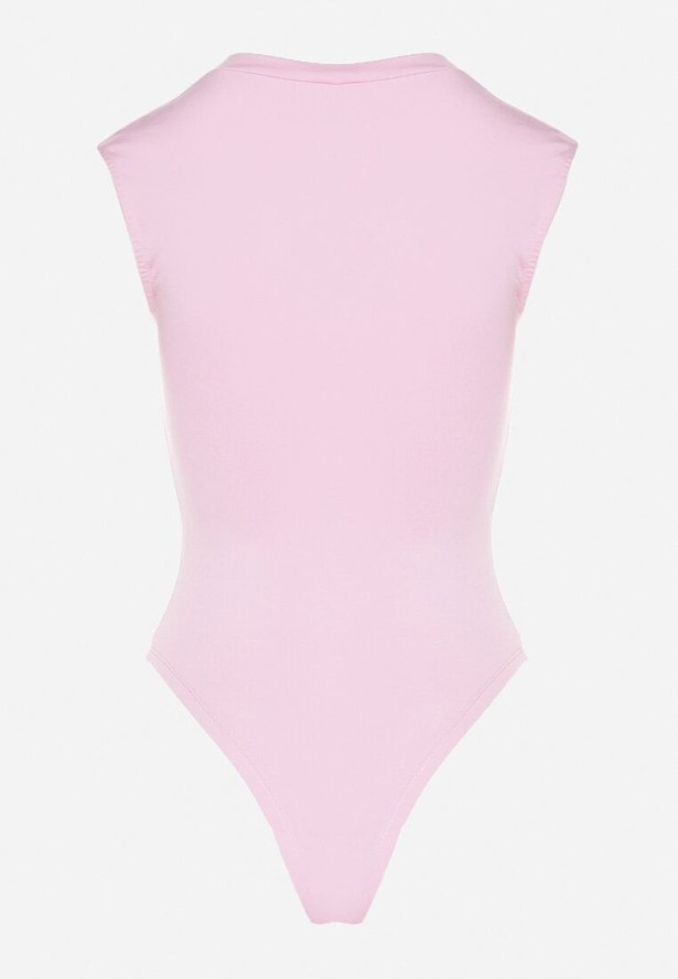 Różowe Wiskozowe Body o Dopasowanym Kroju Bez Rękawów Redalira