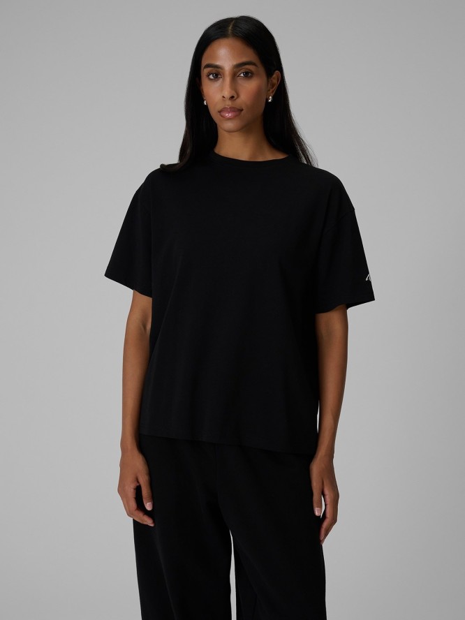 4F T-shirt loose gładki damski - czarny S