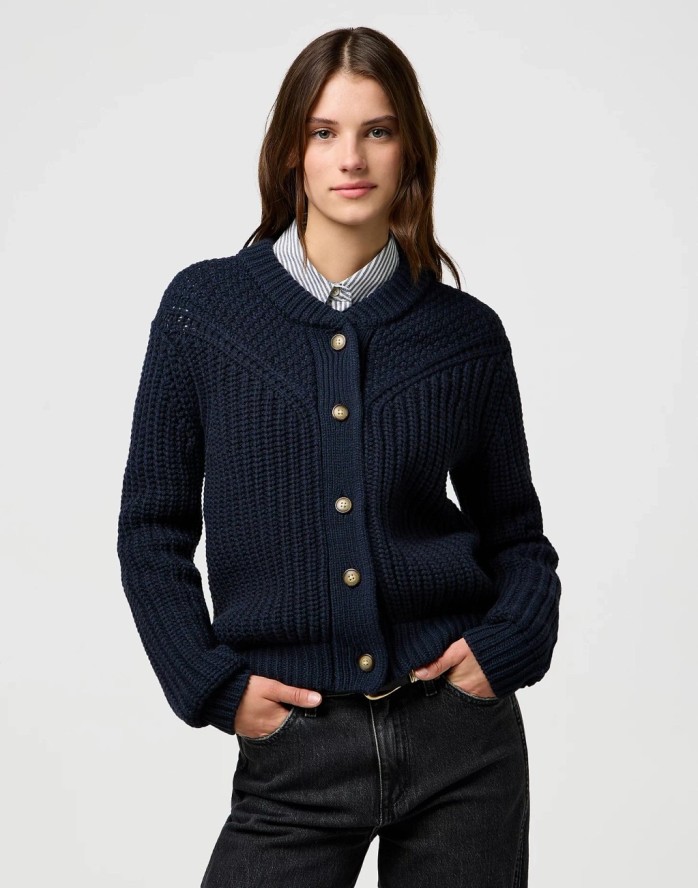 DAMSKI SWETER WRANGLER WESTERN CARDIGAN DARK NAVY 112370796