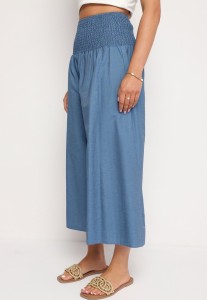 Jasnoniebieskie Bawełniane Szerokie Spodnie Kuloty z Wysokim Stanem i Gumką w Pasie Rafea