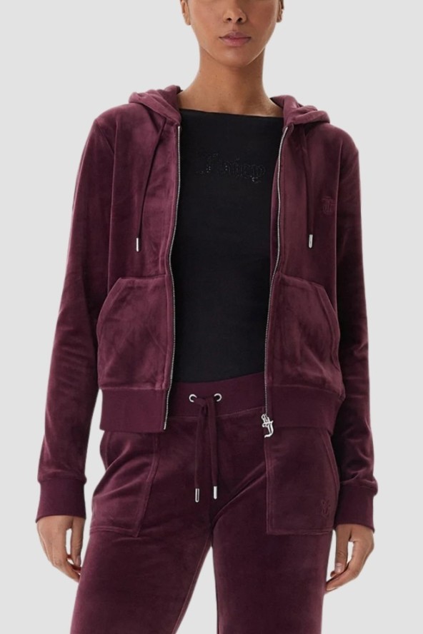 JUICY COUTURE Śliwkowa bluza damska Robertson Hoodie, Rozmiar S