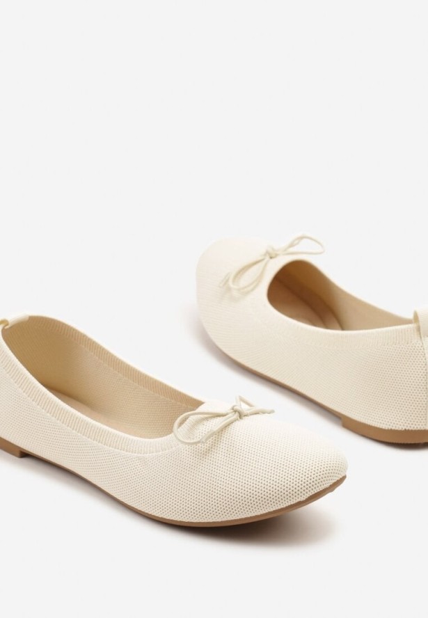 Beżowe Balerinki Materiałowe z Kokardką Melkio