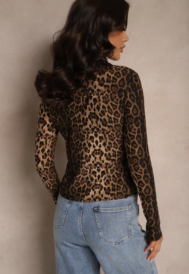Brązowa Panterkowa Bluzka z Wiskozy Emirette