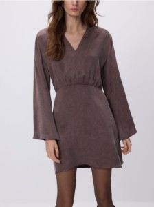 Sukienka mini z lyocellem - ciemnobrązowy
