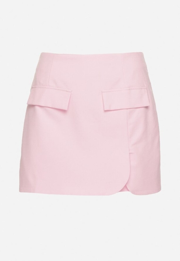 Różowe Spódnico-Szorty z Wysokim Stanem i Imitacją Kieszeni w Stylu Utility Olirilis