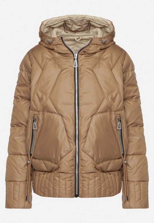 Ciemnobeżowa Dwustronna Kurtka Pikowana z Kieszeniami i Kapturem Eralethra