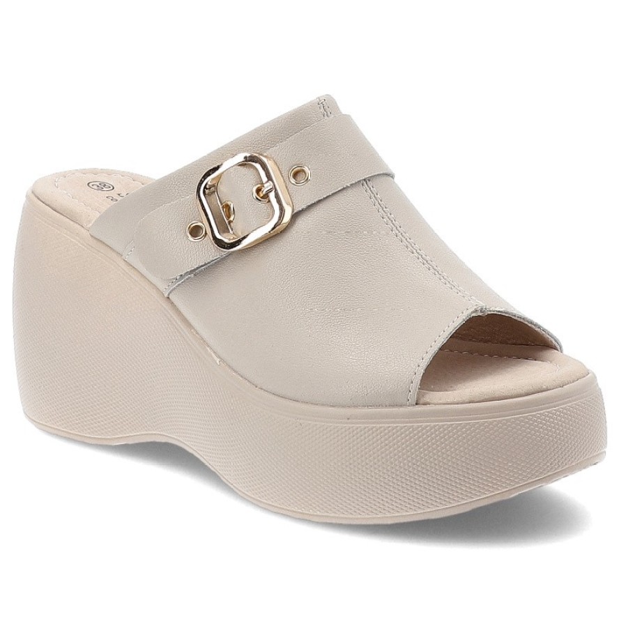 Beżowe Klapki S.Barski Eleganckie Obuwie Damskie