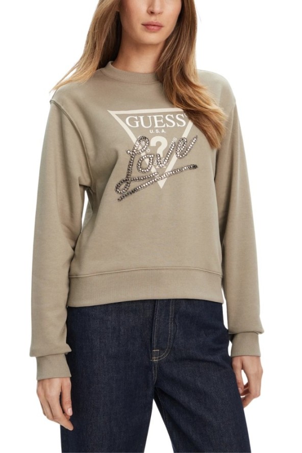 GUESS Zielona damska bluza Studded Love, Rozmiar M