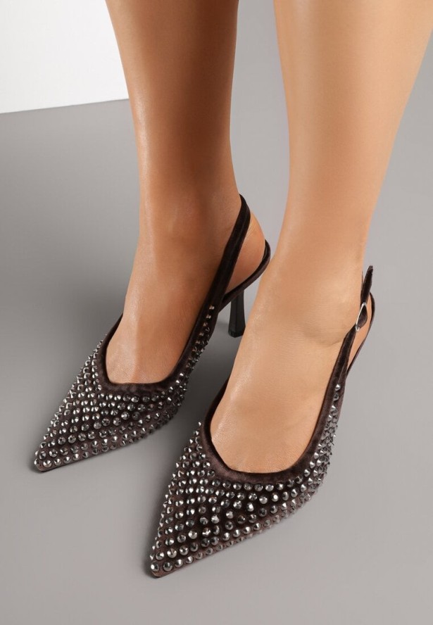 Brązowe Szpilki Bez Pięty z Cyrkoniami Elorenne