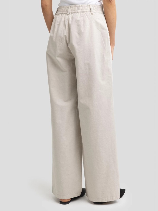 Spodnie damskie wide z dodatkiem lnu beżowe Maryliana 800