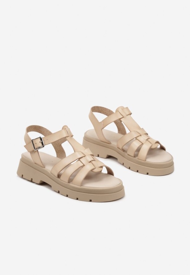 Beżowe Sandały z Ozdobnymi Paskami Sanlira