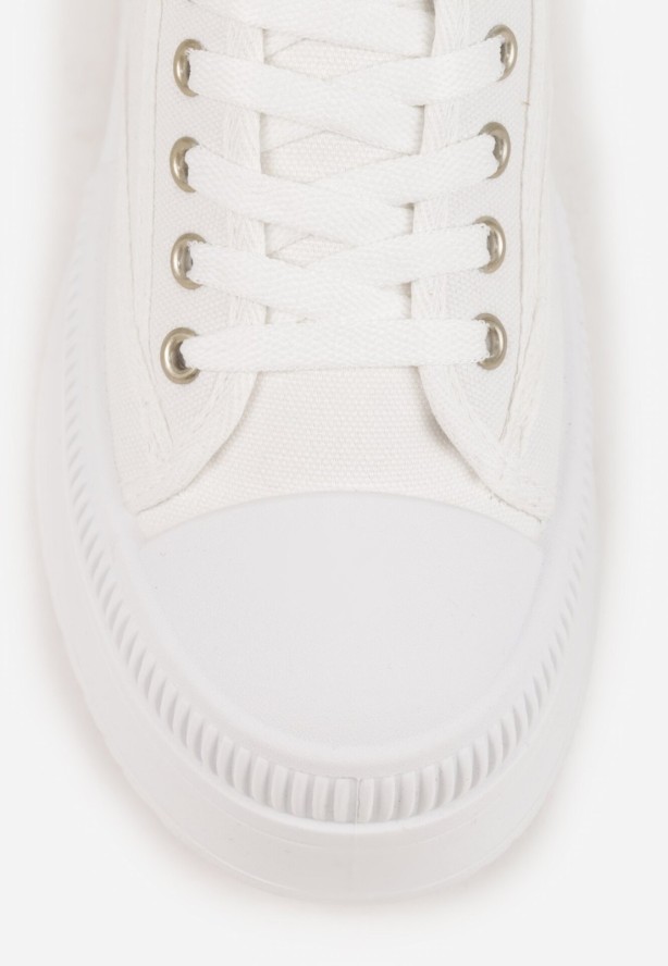 Białe Trampki na Grubej Podeszwie Ozdobione Metaliczną Aplikacją Efadelis