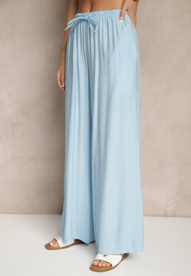 Niebieski Komplet z Wiskozy o Kroju Oversize Koszula i Spodnie Dovaraella