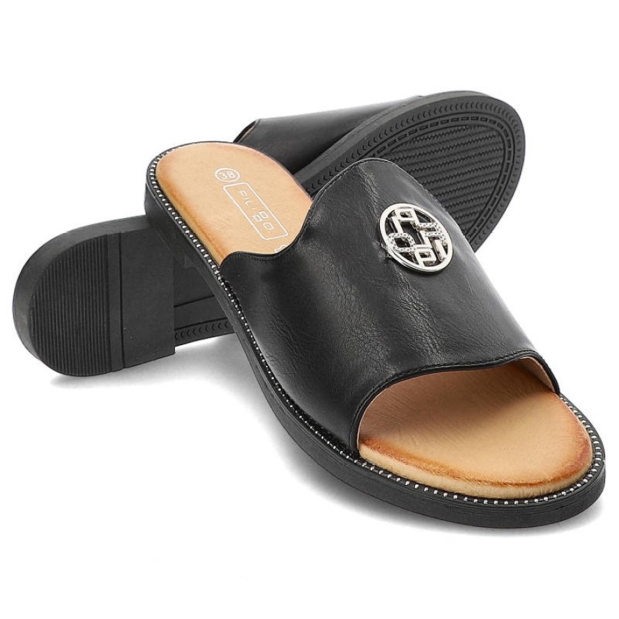 Czarne Klapki Filippo Wygodne Buty Damskie