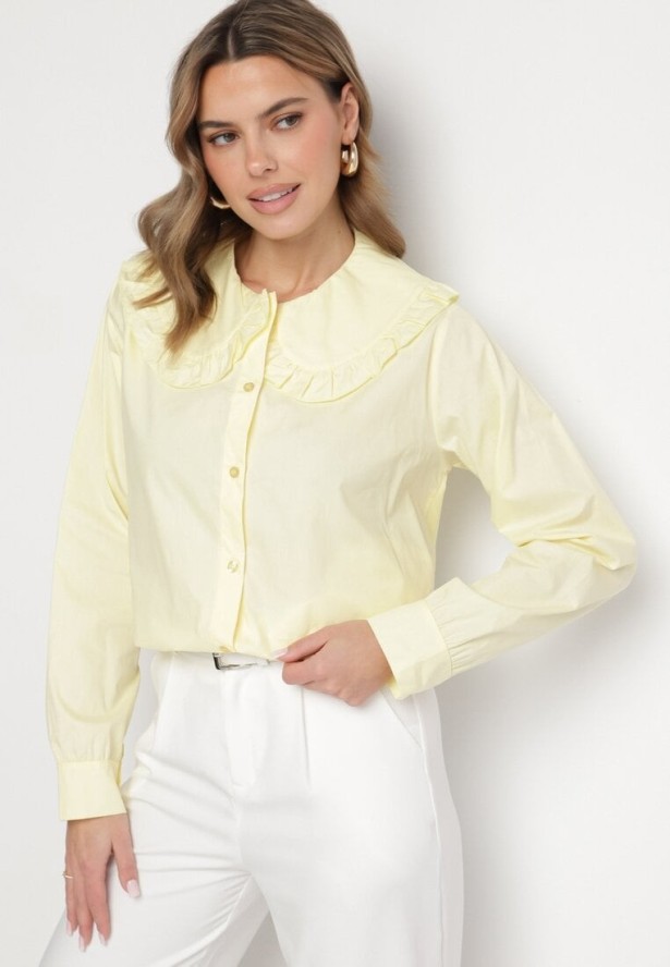 Żółta Koszula z Bawełny Ozdobiona Kołnierzykiem Fulinea