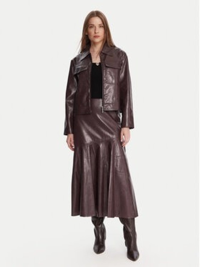 French Connection Spódnica z imitacji skóry 73ZAP 60 Bordowy Regular Fit