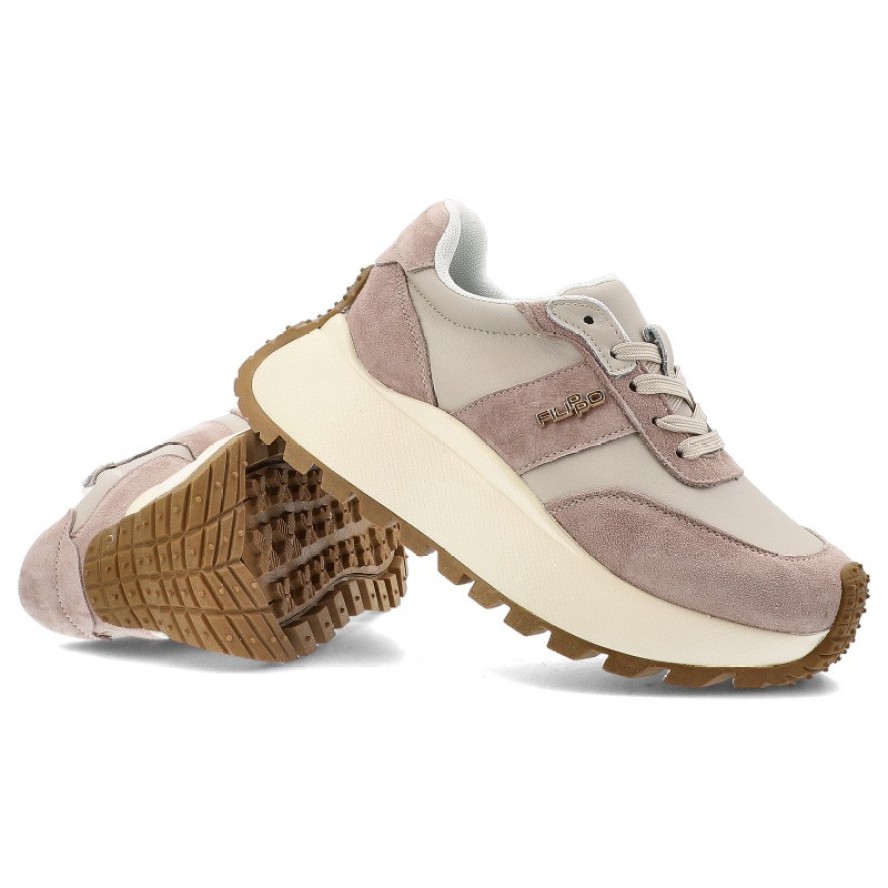 Sneakersy damskie Filippo, skórzane na grubej platformie z okrągłym noskiem i sznurowane, beżowe, DP6785-25-BE