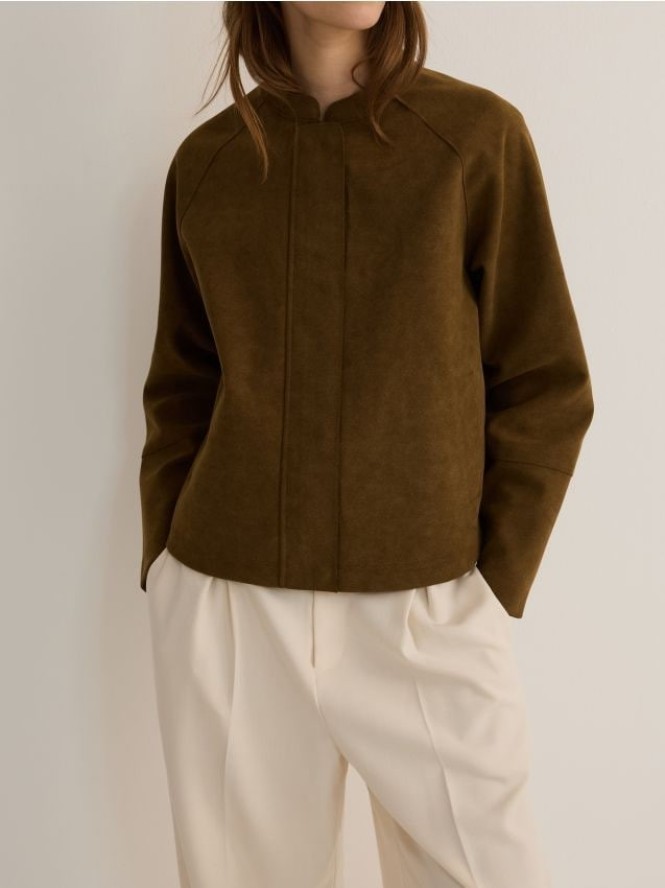 Kurtka z imitacji zamszu - ciemnozielony