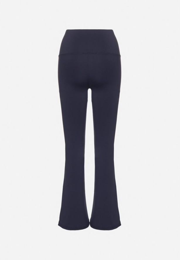 Granatowe Spodnie Typu Dzwony z Wysokim Stanem Evelauri