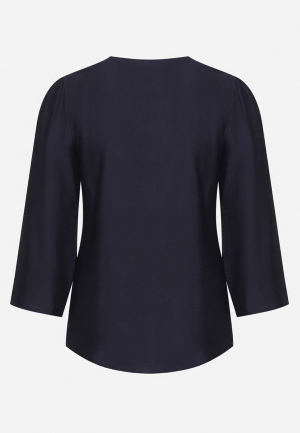 Granatowa Bluzka z Bawełną i Ozdobnym Haftem Edirilita