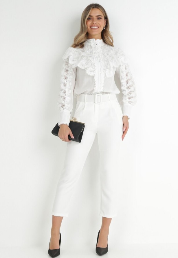 Biała Koszula z Falbanką i Koronką Mirrei