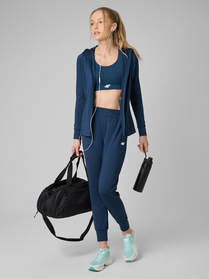 4F Bluza treningowa slim z kapturem damska - turkusowa XL