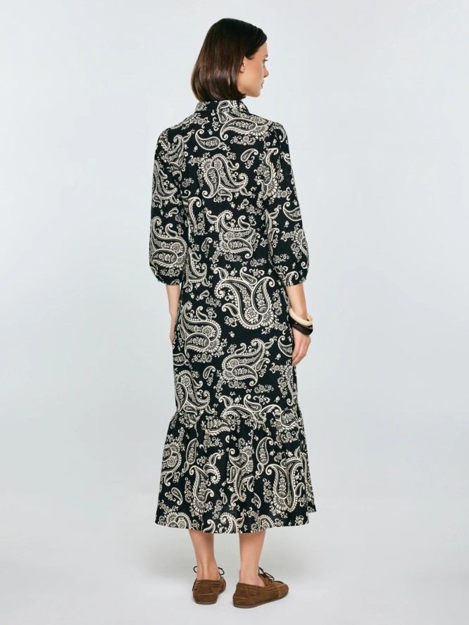 Sukienka damska midi ze wzorem paisley czarna Mazekin 907