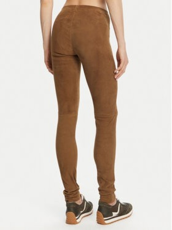 Serge Pariente Spodnie skórzane Strechy Vs Brązowy Slim Fit