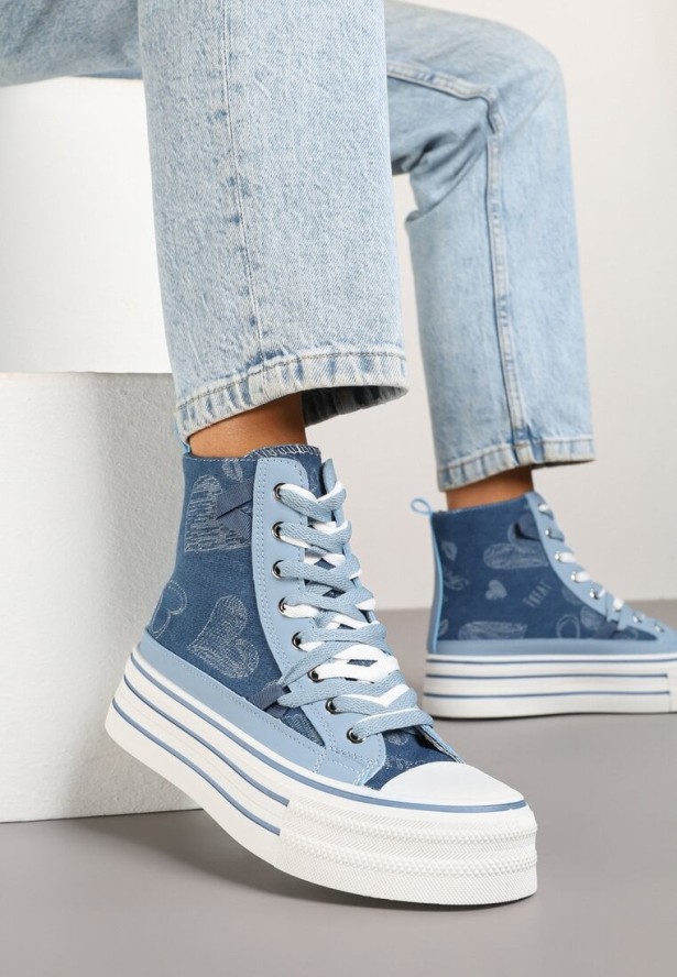 Niebieskie Trampki na Grubej Podeszwie w Serduszka za Kostkę Umirana