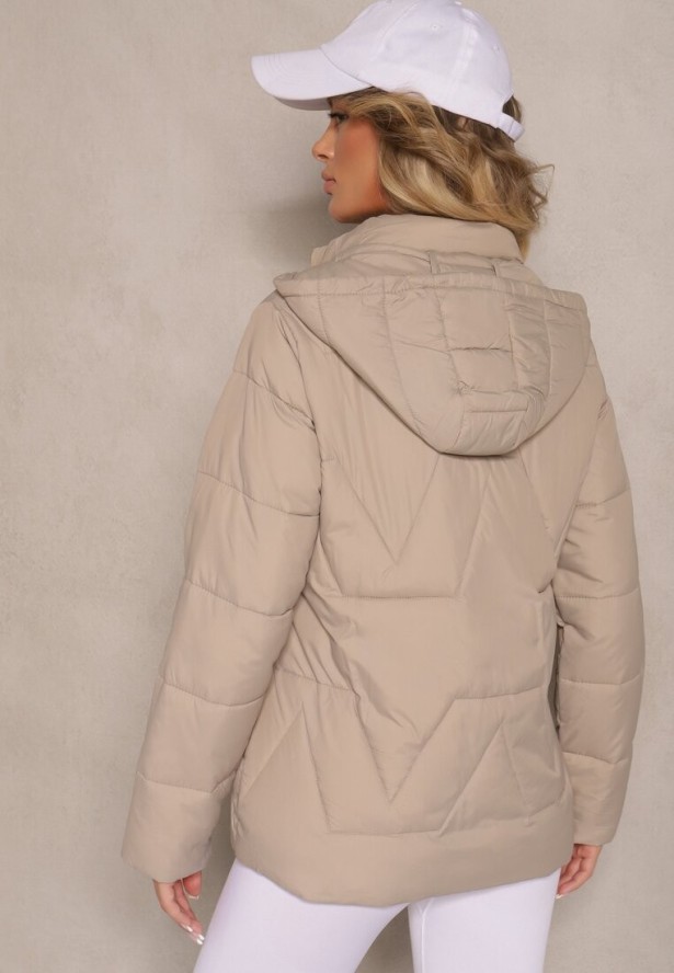 Ciemnobeżowa Pikowana Kurtka Przejściowa z Kapturem Silidi