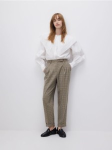 Spodnie w drobną kratę - brązowy