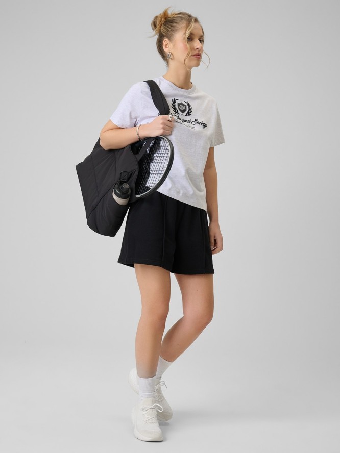 4F T-shirt boxy z nadrukiem damski - szary S