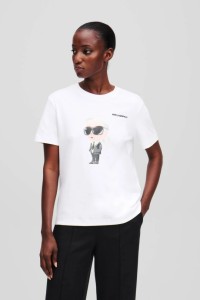 KARL LAGERFELD Biały t-shirt damski Ikon Aquarelle K, Rozmiar XL