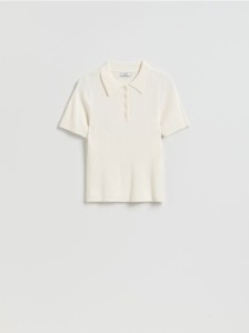 T-shirt z kołnierzykiem - złamana biel