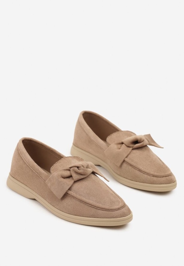 Ciemnobeżowe Mokasyny Ozdobione Kokardami Tulosea